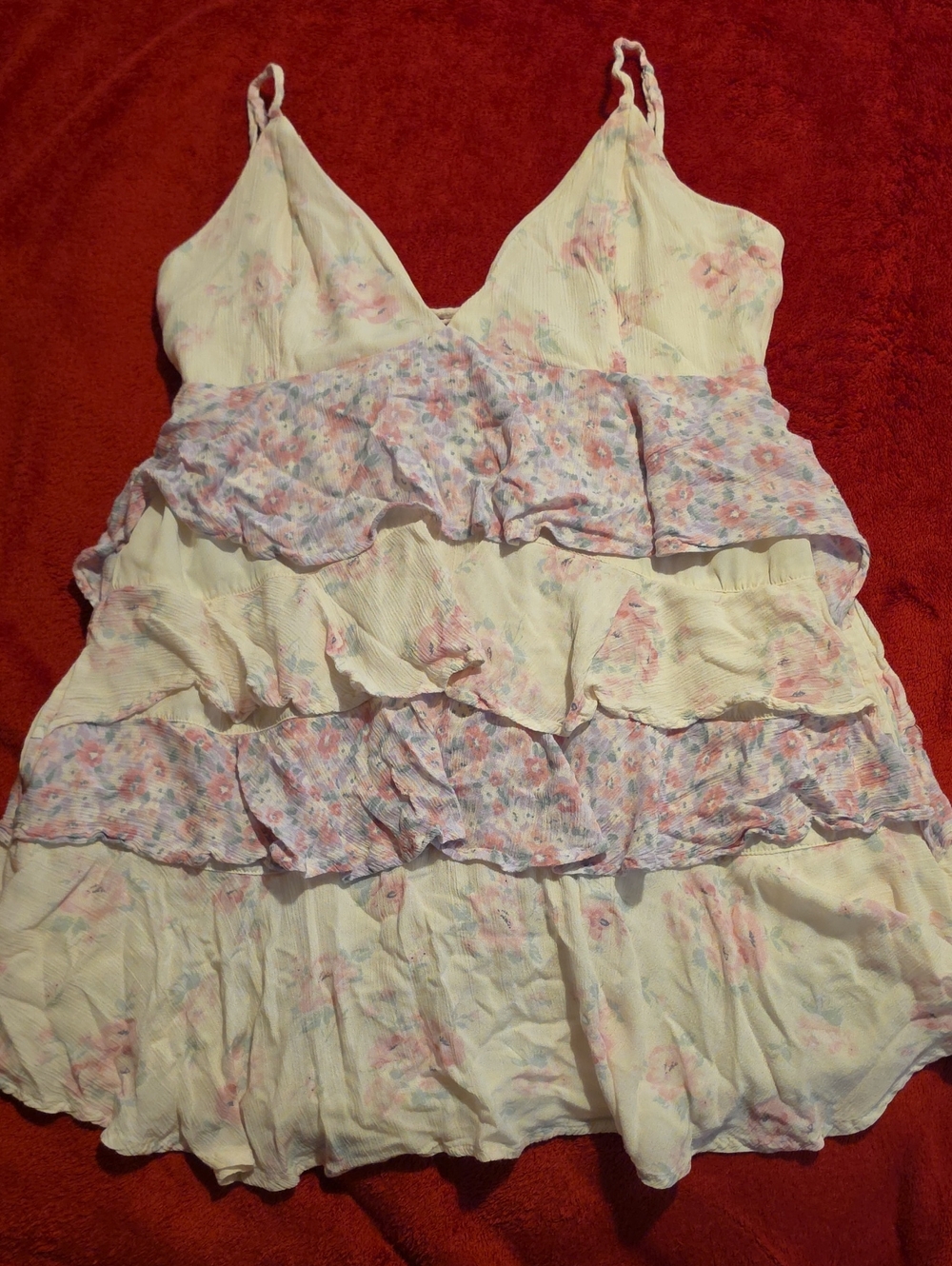 Hollister Cream Chemise with Pink Floral Ruffle Tiers Size Large